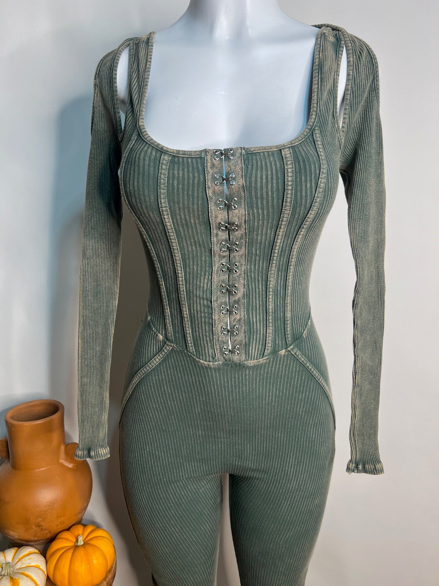 Long Sleeve Olive Green Jumpsuit