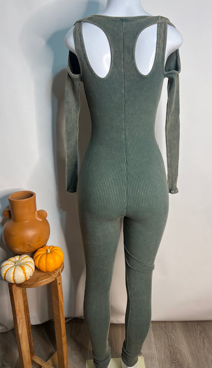 Long Sleeve Olive Green Jumpsuit