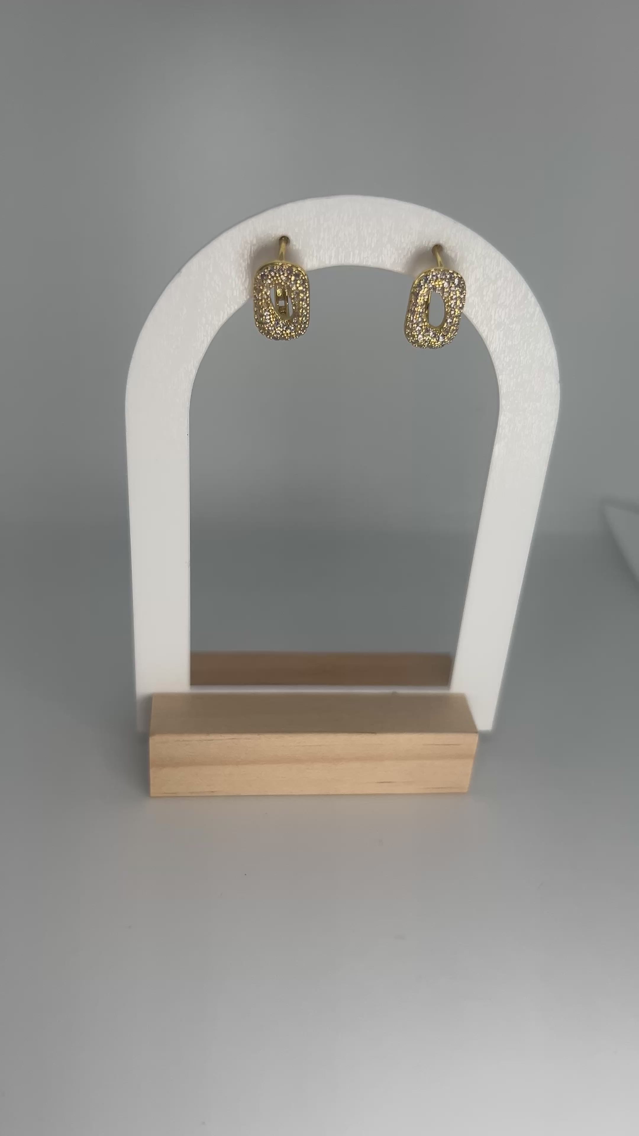 Gold oval rhinestone earrings