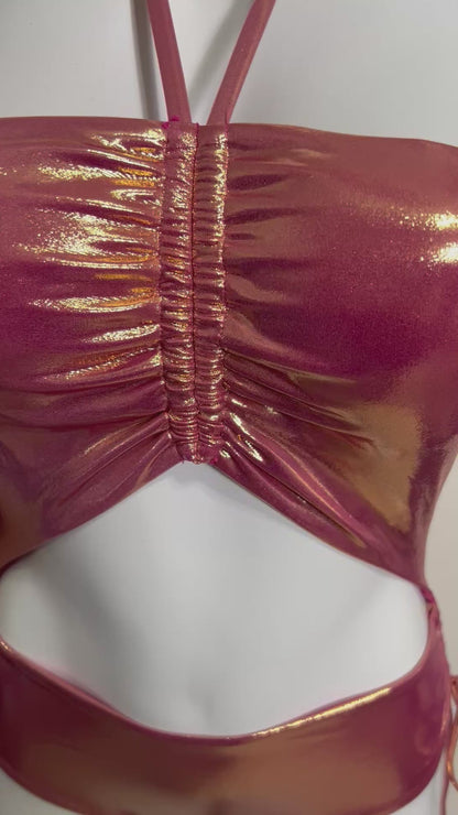 Holographic one piece bathing suit with cover up